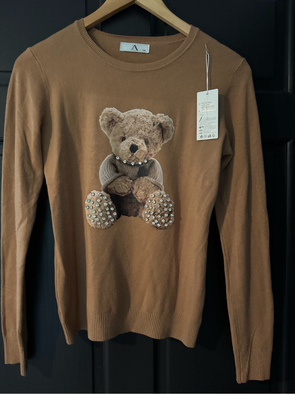 Teddy Appliqué Crewneck Sweater - Brown